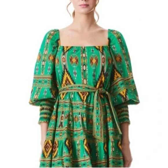 NWT $495 Alice + Olivia Rowen Square Neck Midi Dress Ethnic Bohemian Print XS - Picture 4 of 6